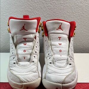 Jordan Kids White and Red High-Top Sneakers